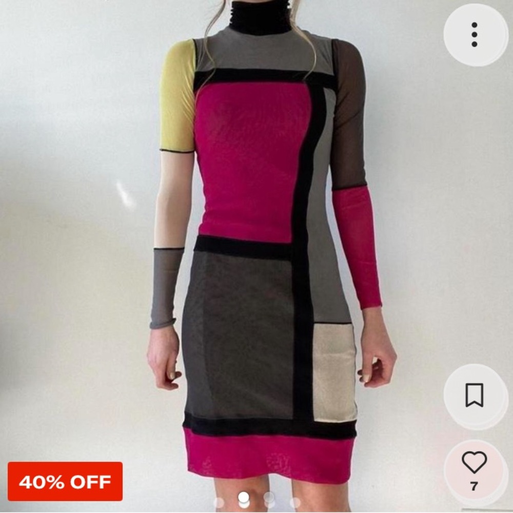 Retro mesh long sleeve Mondrian Gaultier dress